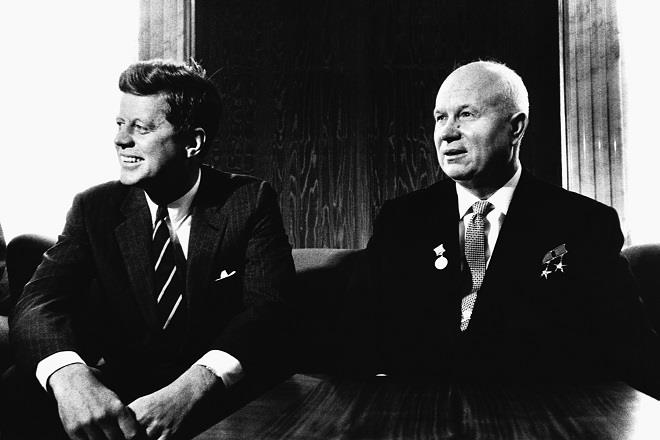 John F. Kennedy and Nikita Krushchev