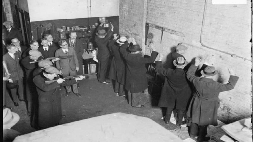 Reenactment of the St. Valentines Day Massacre.