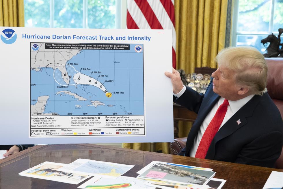 US President Donald J. Trump talks about Hurricane Dorian